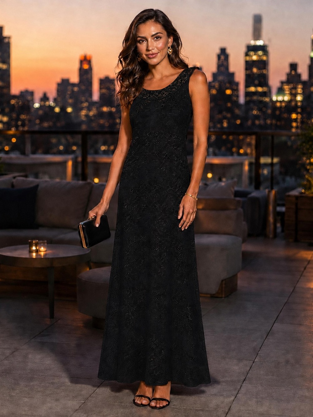 Alya Francesca's Black Lace Overlay Dress with Nude Lining - Size Medium M